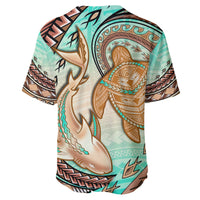 Hawaii Baseball Jersey Polynesian Shark And Sea Turtle Dreamy Turquoise Artsy - Wonder Print Shop
