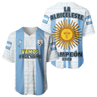 Jersey béisbol Argentina 2022 azul con “La Albiceleste” y “Campeón 2022” en la espalda