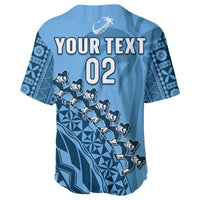 Custom Text And Number Fiji Tapa Rugby Baseball Jersey Fijian Cibi Dance Tapa Pattern Blue - Wonder Print Shop