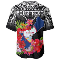 Custom Personalised Guam Chamorro Baseball Jersey Guaman Latte Stone Tropical Flowers Black Style - Wonder Print Shop