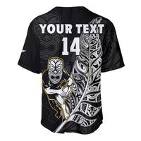 Custom Text And Number New Zealand 2022 Rugby Baseball Jersey All Black Silver Fern Maori Pattern Version Black - Wonder Print Shop