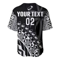 Custom Text And Number Fiji Rugby Baseball Jersey Fijian Cibi Dance Tapa Pattern Black - Wonder Print Shop