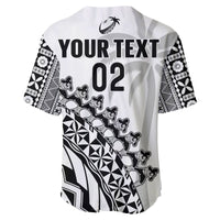 Custom Text And Number Fiji Rugby Baseball Jersey Fijian Cibi Dance Tapa Pattern White - Wonder Print Shop