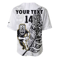 Custom Text And Number New Zealand 2022 Rugby Baseball Jersey All Black Silver Fern Maori Pattern Version White - Wonder Print Shop