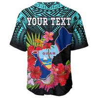 Custom Personalised Guam Chamorro Baseball Jersey Guaman Latte Stone Tropical Flowers Turquoise Style - Wonder Print Shop