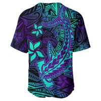 Custom Personalised Polynesian Baseball Jersey Purple Paradise Hawaiian Tribal Hammerhead Shark - Wonder Print Shop