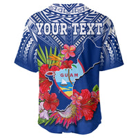 Custom Personalised Guam Chamorro Baseball Jersey Guaman Latte Stone Tropical Flowers Blue Version - Wonder Print Shop