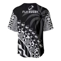 Fiji Rugby Baseball Jersey Fijian Cibi Dance Tapa Pattern Black - Wonder Print Shop