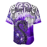 Custom Personalised Manaia Maori Baseball Jersey Fern Aotearoa Purple Waves LT13 - Wonder Print Shop