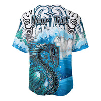 Custom Personalised Manaia Maori Baseball Jersey Fern Aotearoa Blue Waves LT13 - Wonder Print Shop