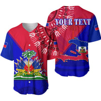 Rot-blaues Baseball-Trikot mit Haiti-Flaggen-Grafik und Palm-Emblem