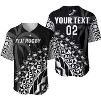 Custom Text And Number Fiji Rugby Baseball Jersey Fijian Cibi Dance Tapa Pattern Black - Wonder Print Shop
