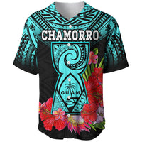 Custom Personalised Guam Chamorro Baseball Jersey Guaman Latte Stone Tropical Flowers Turquoise Style - Wonder Print Shop