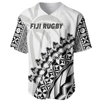 Fiji Rugby Baseball Jersey Fijian Cibi Dance Tapa Pattern White - Wonder Print Shop