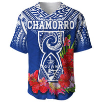 Custom Personalised Guam Chamorro Baseball Jersey Guaman Latte Stone Tropical Flowers Blue Version - Wonder Print Shop