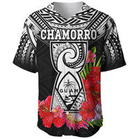 Custom Personalised Guam Chamorro Baseball Jersey Guaman Latte Stone Tropical Flowers Black Style - Wonder Print Shop