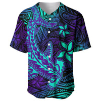 Custom Personalised Polynesian Baseball Jersey Purple Paradise Hawaiian Tribal Hammerhead Shark - Wonder Print Shop
