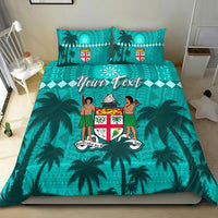 Custom Personalised Bula Fiji Day Bedding Set Fijian Tapa with Palm Tree 52nd Anniversary Turquoise LT13 - Wonder Print Shop