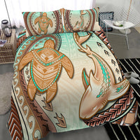Hawaii Bedding Set Polynesian Shark And Sea Turtle Dreamy Turquoise Artsy - Wonder Print Shop