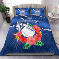 Samoa Rugby Bedding Set Manu Samoa Polynesian Hibiscus Blue Style - Wonder Print Shop