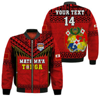 Custom Text And Number Tonga Rugby Bomber Jacket Mate Maa Tonga Pacific Ngatu Black - Wonder Print Shop