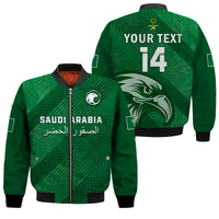 (Custom Text And Number) Saudi Arabia Football Bomber Jacket Green Falcons World Cup 2022 - Wonder Print Shop