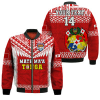 Custom Text And Number Tonga Rugby Bomber Jacket Mate Maa Tonga Pacific Ngatu White - Wonder Print Shop