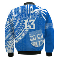 Custom Text and Number Fiji Rugby Sevens Bomber Jacket Fijian 7s Tapa Polynesian Blue Ver.01 LT13 - Wonder Print Shop