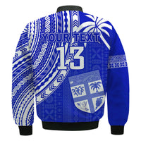 Custom Text and Number Fiji Rugby Sevens Bomber Jacket Fijian 7s Tapa Polynesian Blue Ver.02 LT13 - Wonder Print Shop