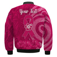 Custom Personalised Breast Cancer Awareness Bomber Jacket Hibiscus Polynesian No One Fights Alone LT13 - Wonder Print Shop