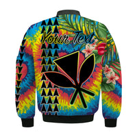 (Custom Personalised) Hawaii Rainbow Tie Dye Bomber Jacket Flowers Polynesian Hawaiian Tribal LT13 - Wonder Print Shop
