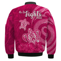 Breast Cancer Awareness Bomber Jacket Hibiscus Polynesian No One Fights Alone LT13 - Wonder Print Shop