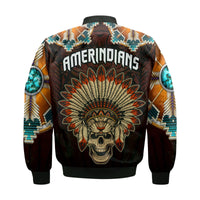 The First Americans Bomber Jacket Indian Headdress With Skull LT13 - Wonder Print Shop