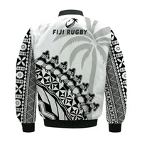 Fiji Rugby Bomber Jacket Fijian Cibi Dance Tapa Pattern White - Wonder Print Shop