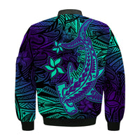 Custom Personalised Polynesian Bomber Jacket Purple Paradise Hawaiian Tribal Hammerhead Shark - Wonder Print Shop