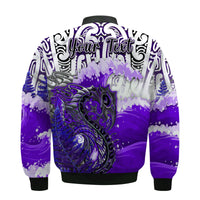 Custom Personalised Manaia Maori Bomber Jacket Fern Aotearoa Purple Waves LT13 - Wonder Print Shop