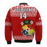 Custom Text And Number Tonga Rugby Bomber Jacket Mate Maa Tonga Pacific Ngatu White - Wonder Print Shop