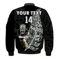 Custom Text And Number New Zealand 2022 Rugby Bomber Jacket All Black Silver Fern Maori Pattern Version Black - Wonder Print Shop
