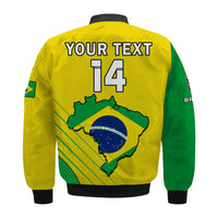 (Custom Text And Number) Brazil Football Bomber Jacket Brasil Map Come On Canarinho Sporty Style - Wonder Print Shop