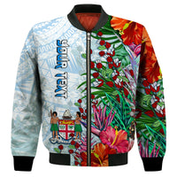 Custom Personalised Fiji Bomber Jacket Proud Fijian Tapa mix Tagimoucia Flowers LT13 - Wonder Print Shop