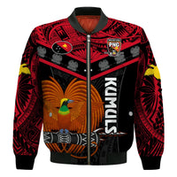 Custom Text And Number Papua New Guinea Rugby Bomber Jacket PNG Kumuls Bird Of Paradise Black - Wonder Print Shop