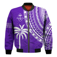 Custom Text and Number Fiji Rugby Sevens Bomber Jacket Fijian 7s Tapa Polynesian Purple LT13 - Wonder Print Shop
