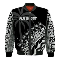 Fiji Rugby Bomber Jacket Fijian Cibi Dance Tapa Pattern Black - Wonder Print Shop