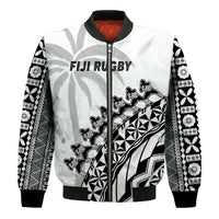 Fiji Rugby Bomber Jacket Fijian Cibi Dance Tapa Pattern White - Wonder Print Shop