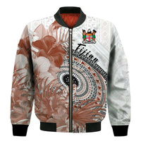 Fiji Tapa Bomber Jacket White Fijian Masi Be Loved Hibiscus LT13 - Wonder Print Shop