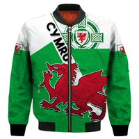 (Custom Text And Number) Wales Football Bomber Jacket Come On Welsh Dragons With Celtic Knot Pattern - Wonder Print Shop