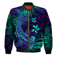 Custom Personalised Polynesian Bomber Jacket Purple Paradise Hawaiian Tribal Hammerhead Shark - Wonder Print Shop