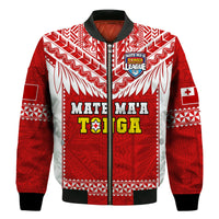 Custom Text And Number Tonga Rugby Bomber Jacket Mate Maa Tonga Pacific Ngatu White - Wonder Print Shop