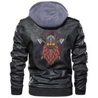 Viking Clothing Viking Barbarian Head With Cross Axe Zipper Leather Jacket RLT12 - Wonder Print Shop