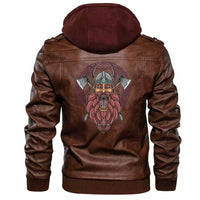Viking Clothing Viking Barbarian Head With Cross Axe Zipper Leather Jacket RLT12 - Wonder Print Shop